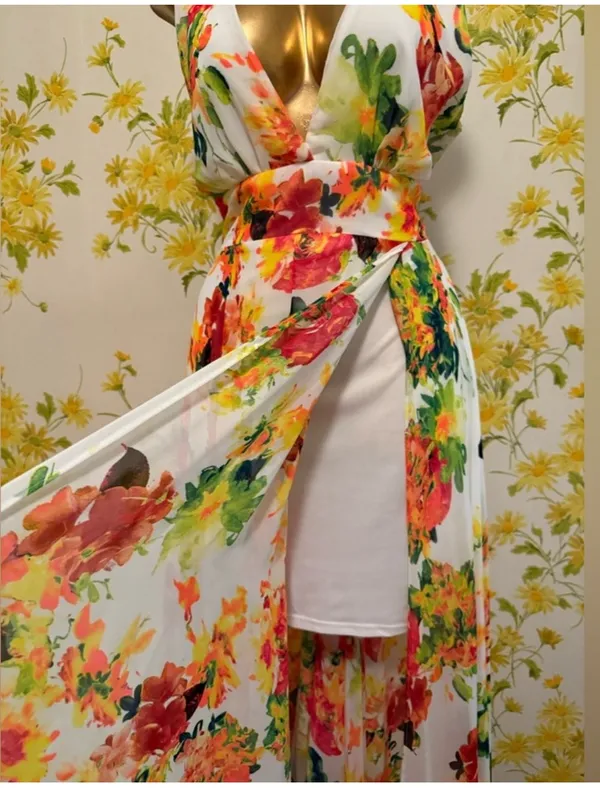 Glamazon floral boho V neck summer maxi dress size M - Image 5