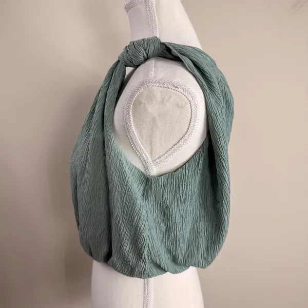 Abercrombie & Fitch Womens One Shoulder Knotted Bubble Hem Crop Top Sage Green S - Image 2