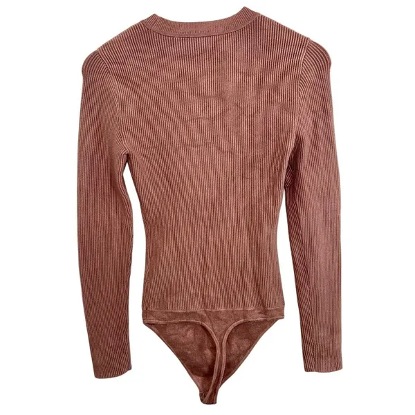 Abercrombie & Fitch Brown Tan Ribbed Knit Long Sleeve Bodysuit Top Womens Size S - Image 2