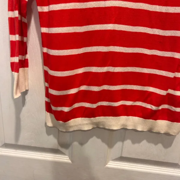 Old Navy Womens Orange Cream Striped Cotton 3/4 Sleeve Pullover Sweater Small‎ - Image 4