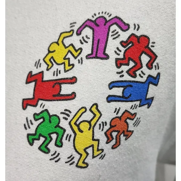 Keith Haring White Hoodie Dancing Figures Circle Graphic Art Streetwear‎ Pop Art - Image 3