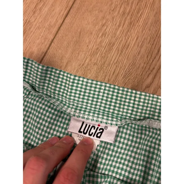 Lucia Vintage Green Gingham Midi Skirt Cotton High Waist Pockets Made in USA 18 - Image 3