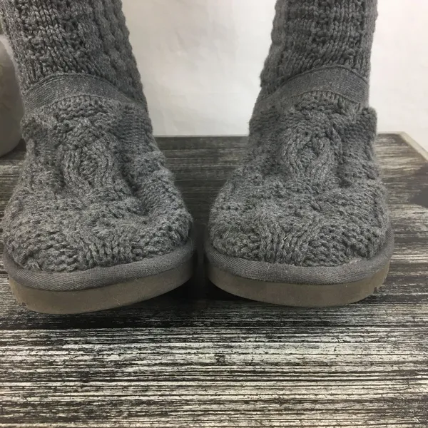 UGG Gray Knit Leland Fold Over Calf Height Crochet Boots 9 - Image 2