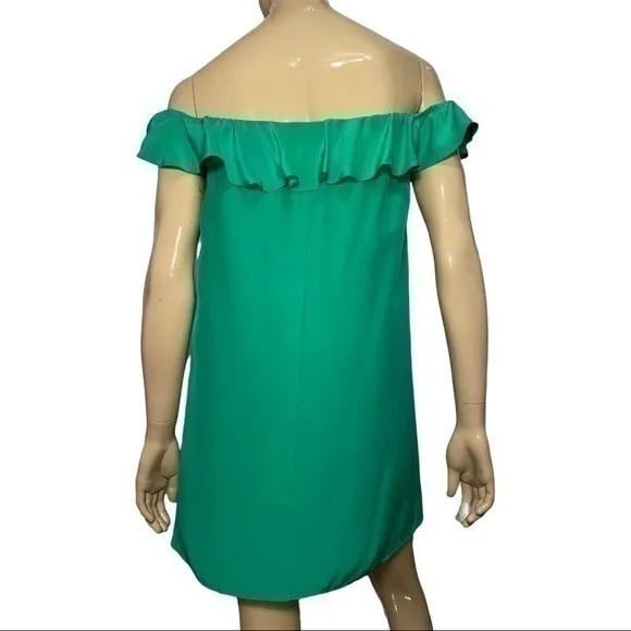 Amanda Uprichard Women’s M Emerald Green Silk Ruffle Top Off Shoulder Mini Dress - Image 5