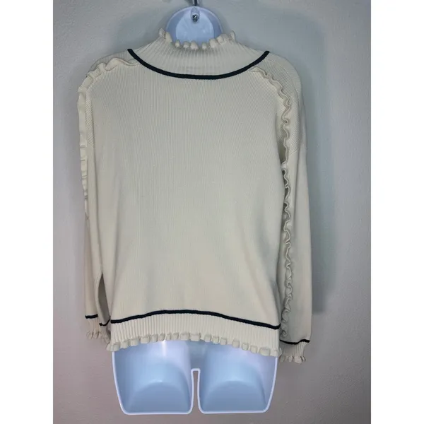 Adrianna Papell Cream Ruffle Trim Mock Neck‎ Long Sleeve Knit Sweater size M - Image 2