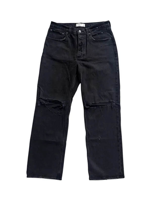 Abercrombie & Fitch The 90s Baggy Low Rise Distressed Jeans Black Size 28/6 - Image 2