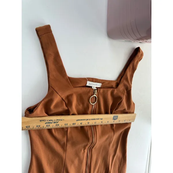 Bailey Blue Rust‎ Orange Square Neck Zip Front Mini Dress Women's Size M Fall - Image 6