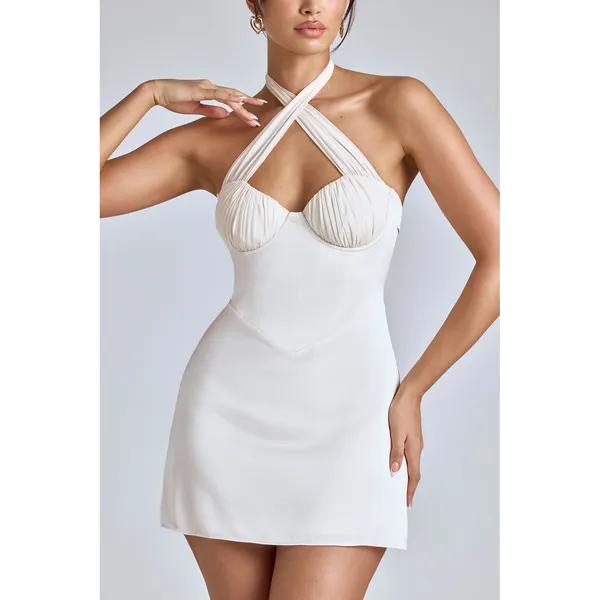 Oh Polly Lisbeth Cross-Neck A-Line Mini Dress in Ivory Sz 8 Plus Cup NWT‎ - Image 5