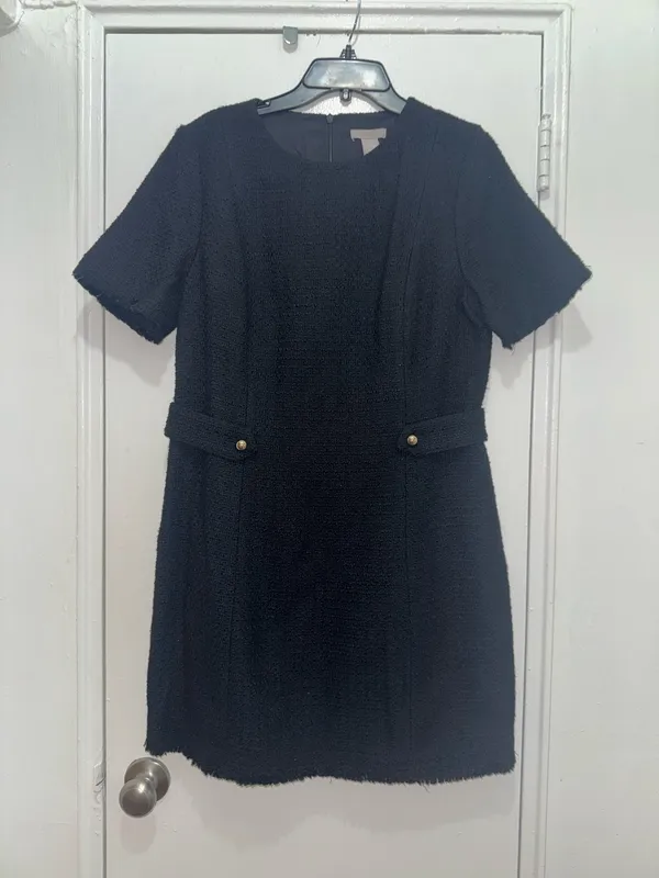 H&M Women's Tweed Round Neck Short Sleeves Work Elegant Casual A-line Midi Dress - Image 6