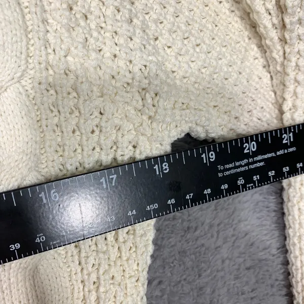 American Eagle Sweater Womens XS Cream Green Varsity Striped Cable Knit Crewneck - Image 2