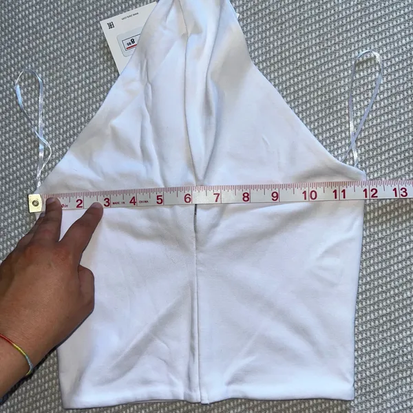 Zara White V Neck Cotton Cropped Halter Top Sz M - Image 5