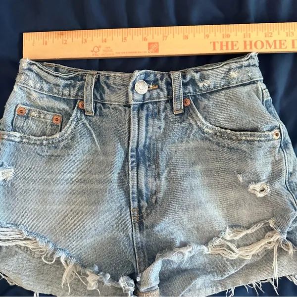 Zara Blue Jean Shorts Distressed Vintage Style 0 - Image 5