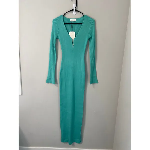 NWT KAIIA x ASOS Exclusive Plunge V-Neck Flared Sleeve Maxi Dress Cyan S - Image 2