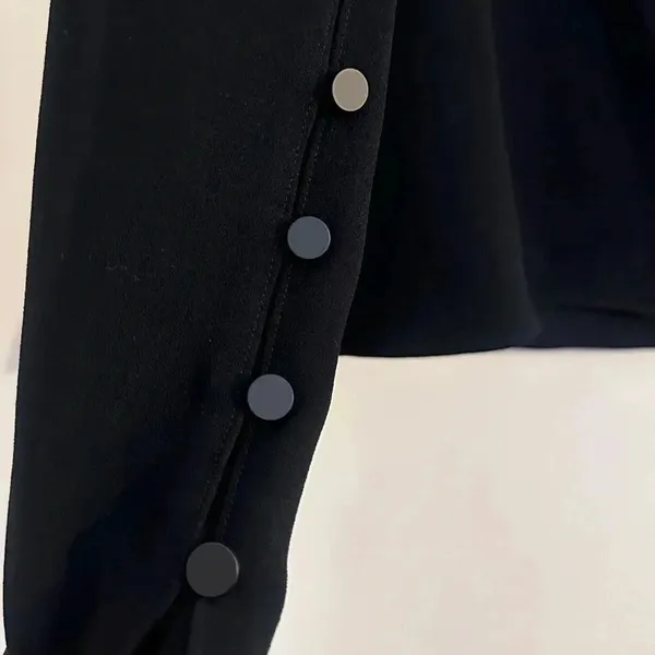 TIBI Asymmetrical Top Black Pullover One Shoulder‎ Long Sleeve Button Women’s 6 - Image 4