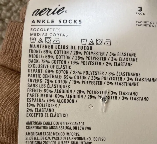 Aerie Women’s Ankle Socks Pack of Three Brown White Tan O/S One Size Cotton NWT - Image 6