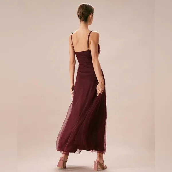 RIHOAS The Wine Red V Neck Mesh Wrap Maxi Dress M - Image 3