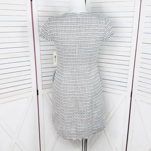 Eliza J Spring Tweed Fringe Hem Fit‎ Flare Dress White Pink Black Size 12 - Image 6