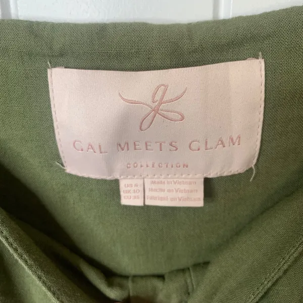 Gal Meets Glam‎ Anthropologie linen green puff sleeves jumpsuit size 6 vacation - Image 5