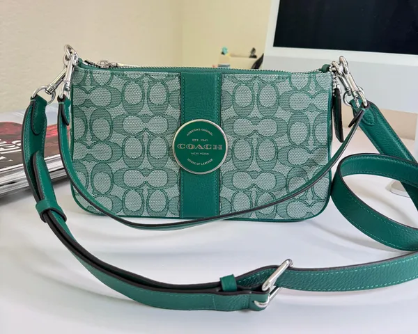Coach C8306 Lonnie Baguette In Signature Jacquard & Leather Green - Image 2