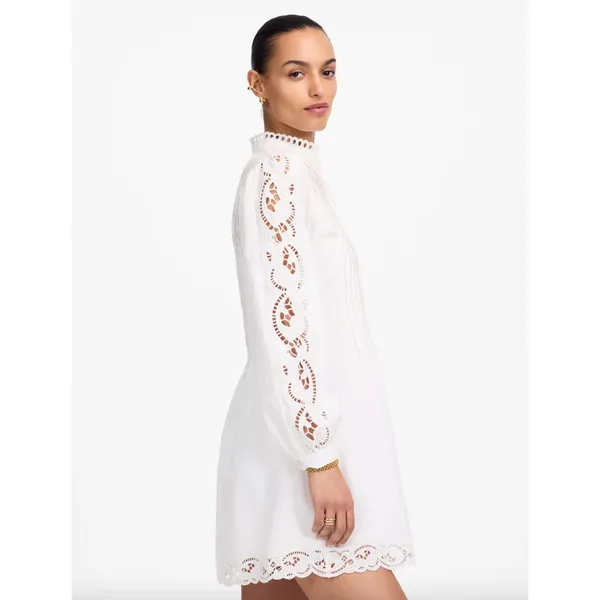 Madewell Pintucked Eyelet Mini Dress Boho Cotton Cottagecore White Small NWT - Image 4