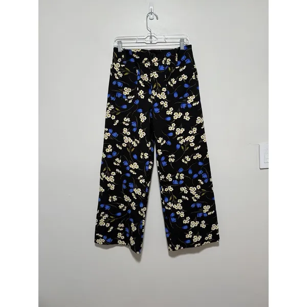 Maeve Anthropologie Colette Black Floral Wide Leg Crop Pants Size 28 - Image 3