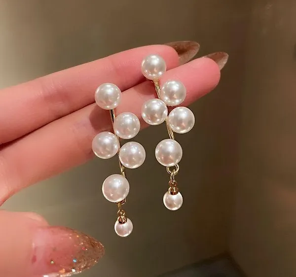 Elegant White Pearl Dangle Drop Earrings for Women - Image 3