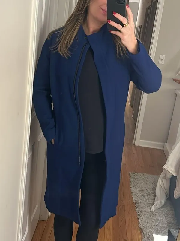 Blue long wool blend pea coat winter jacket! Size 6R! - Image 13