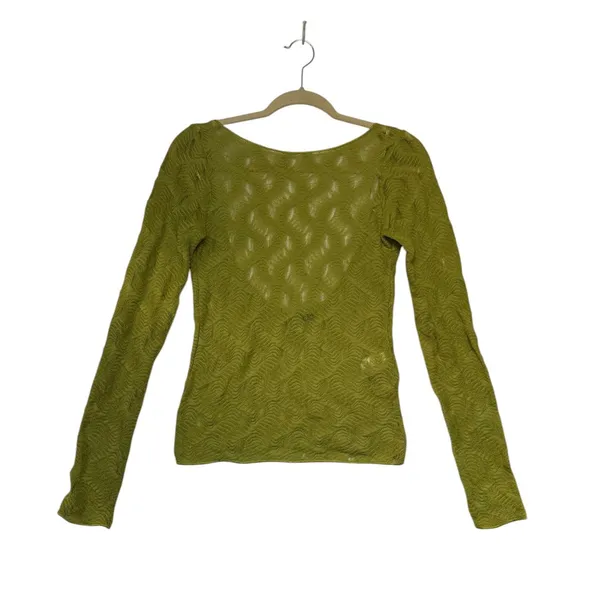 Zara Womens Lime Green Pointelle Knit Open Back Long‎ Sleeve Top Size Medium - Image 2