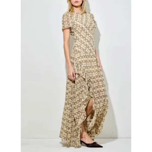 Bohme sz L Baevely AnimalPrint Ruffle Tiered Slit Maxi Dress Exotic Wild Evening - Image 3