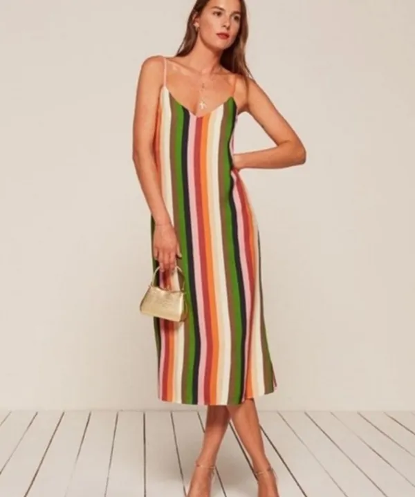 Reformation Jaxon Dress Striped Rainbow Midi 0 - Image 3