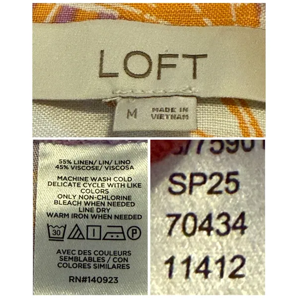 LOFT Tropical Palm Print Linen Blend Dress Women’s Size Medium Purple NWT Cruise - Image 10