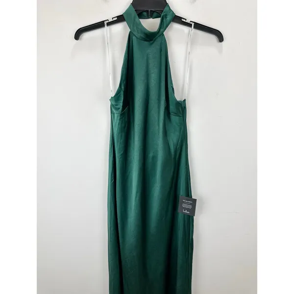 Lulus Love in Your Life Emerald Green Satin Halter Maxi Dress Formal Large NWT - Image 6