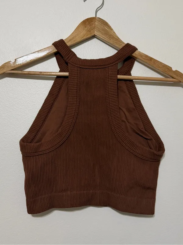 Aerie Ribbed Brown Crop Tank Top Size Large Stretch - Image 5