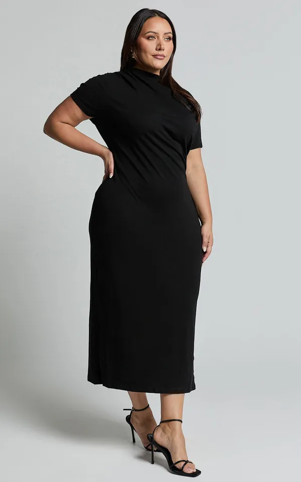 New Showpo Zayna Midi Dress Jersey Short Sleeve Dress In Black MSRP $89 - Image 3