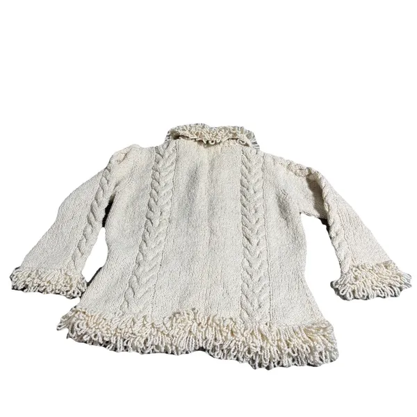 Ecuadorian Handknit Women's Chunky Wool‎ Sweater Jacket Full Zip Boho Size L - Image 5
