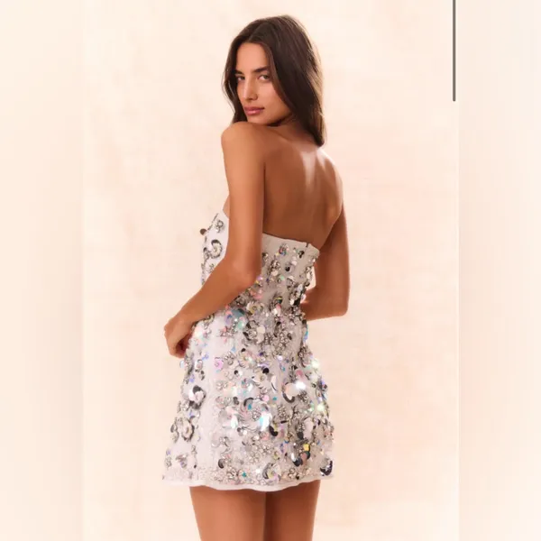 LoveShackFancy Deja Embellished Mini Dress - Image 5