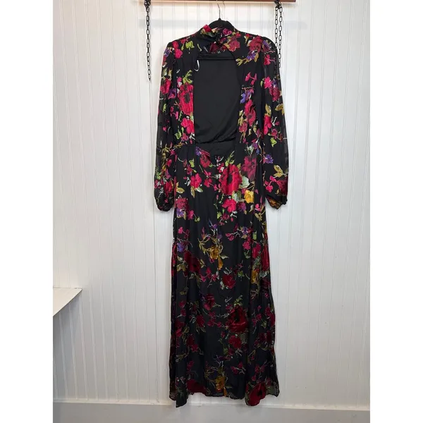 NWOT Lulus Graceful Arrival Black Floral Burnout Backless Maxi Dress Wedding M - Image 4