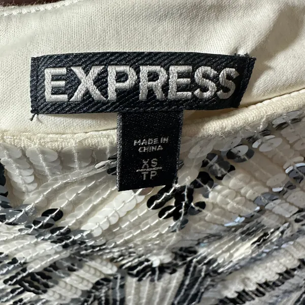 Express Sexy White and Silver Sequin Aztec Lined Mini Party Skirt Womens XS‎ - Image 5