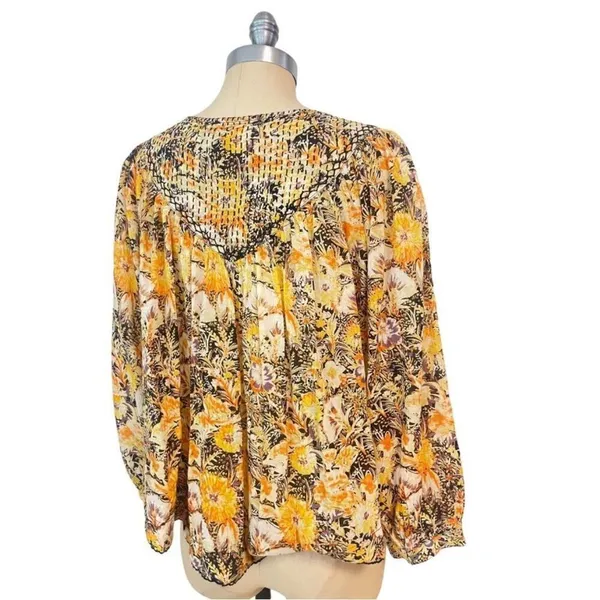 Free People We The Free Cool Meadow Midnight Combo Long Balloon Sleeves Boho Slouchy Top L - Image 7