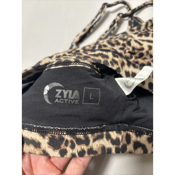 Zyia Active Mesh Racerback Sports Bra Leopard Print Women's Size Large - Image 4