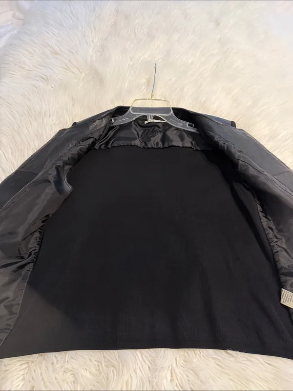 Peter Nygard Black Studded Leather-Front Jacket with zipper length 25” bust 36” - Image 5