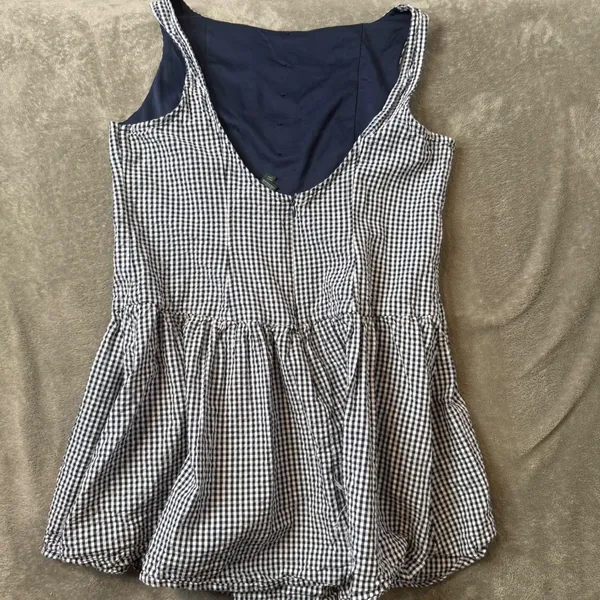Wild Fable Seersucker Gingham Plaid Mini Dress Womens L Navy White Button Front Drop Waist - Image 4