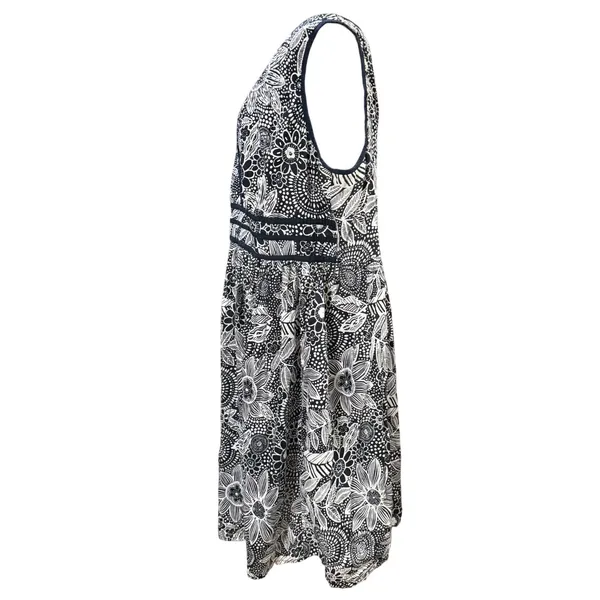 Lola P 2X Black White Floral Beaded Sleeveless‎ Cotton Dress Midi Bohemian Indie - Image 4