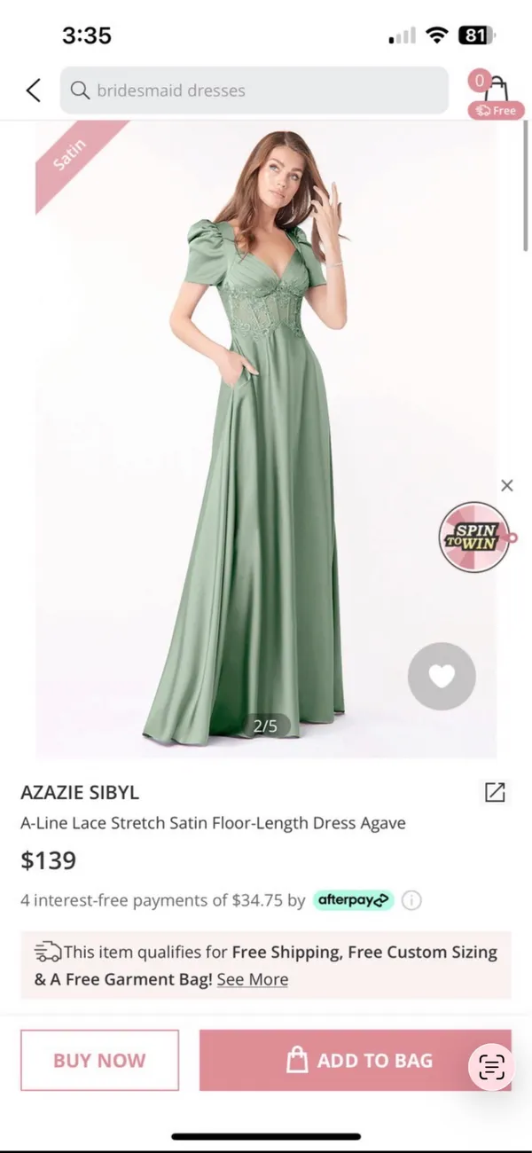Agave Green Azazie Bridesmaid Dress A-Line Satin - Image 8