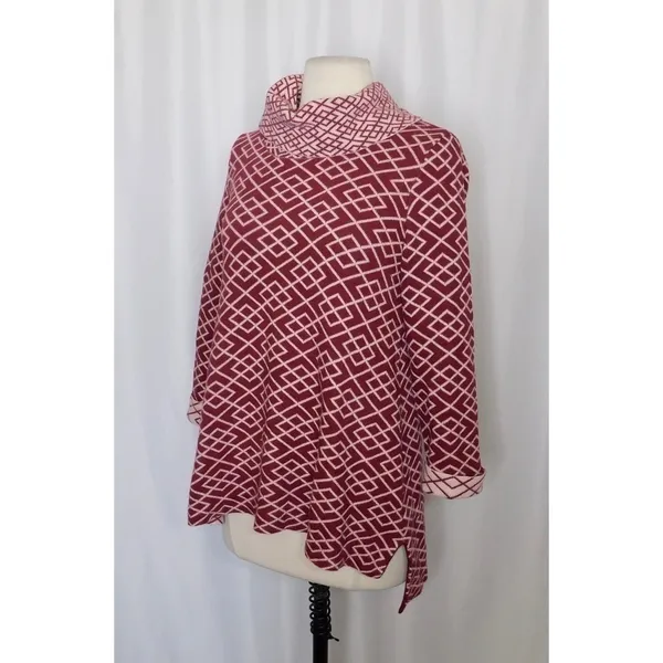 Anthropologie MOTH Galena Cowl Neck Sweater Maroon Pink Jacquard Geometric Small - Image 5
