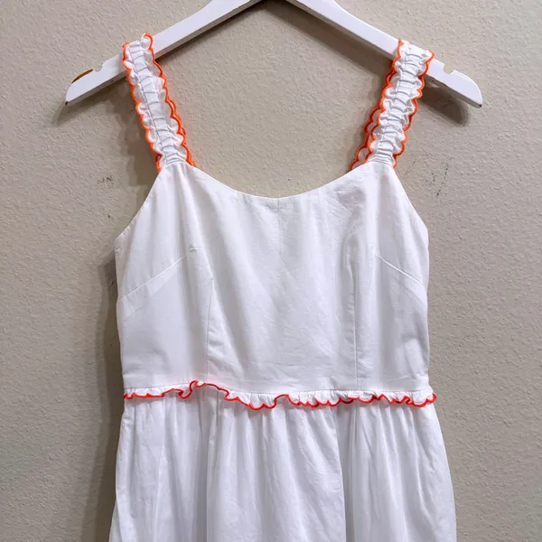 J.Crew White Cotton Scalloped-Trim‎ Tiered Midi Dress Size 0 Pockets Resortwear - Image 12