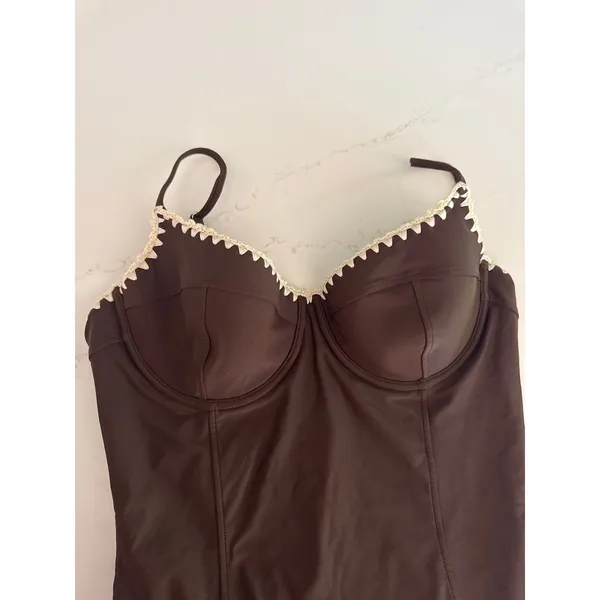 RAMY BROOK Addisyn Whipstitch One Piece Swimsuit in Brown Size Large - Image 5