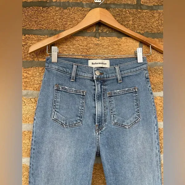 Reformation High Skinny Crop Jeans Patch Pockets 27 - Image 3