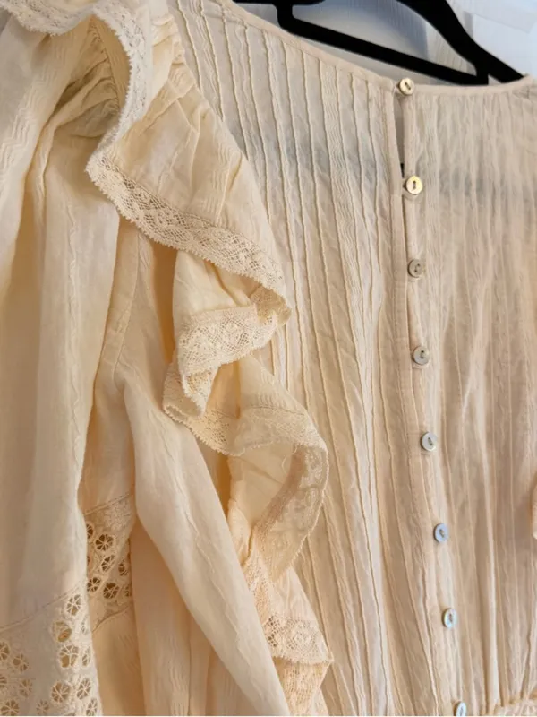 LoveShackFancy Santorini Mini Dress Small Cream Ivory Lace Ruffle Cottagecore‎ - Image 8