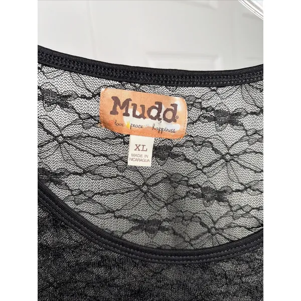 Mudd Sheer Floral Lace Top Womens Size XL‎ Black Y2K Grunge Long Sleeve Alt - Image 3